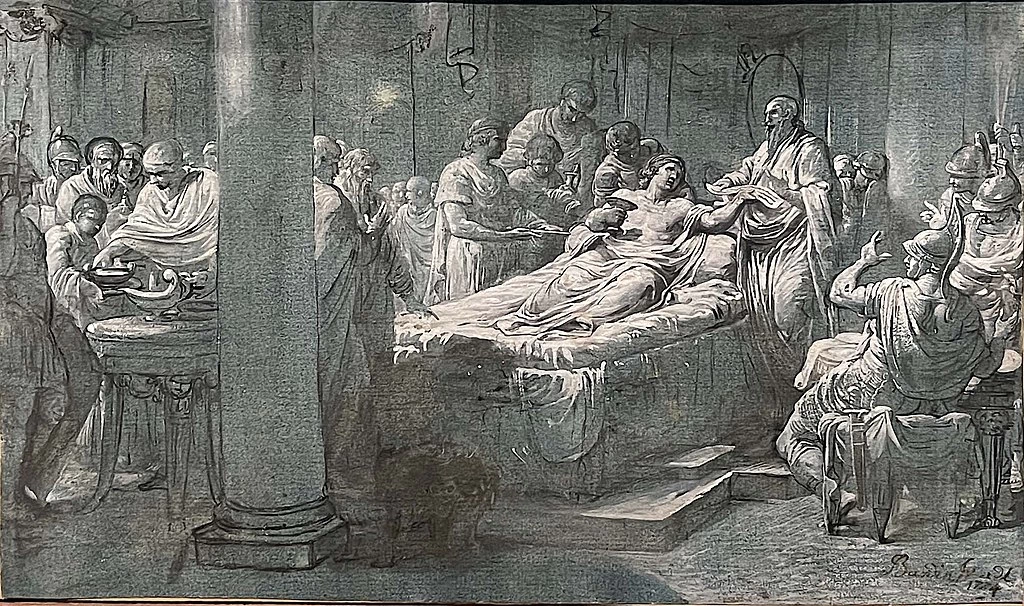 Alessandro malato consegna al suo medico la lettera che lo accusa, 1774 - Montbard, Musée Buffon